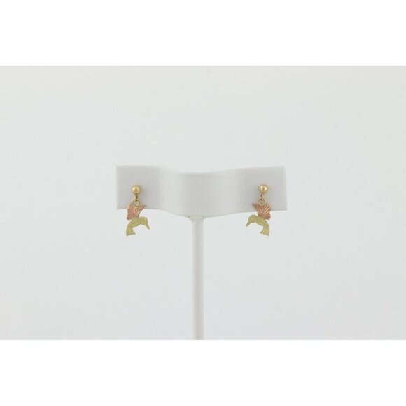10k Yellow Gold Black Hills Gold Hummingbird Earrings Dangle Drop 5/8" x 1/4" - Picture 5 of 7
